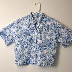 J Crew Short-sleeve pajama top in blue toile cotton poplin